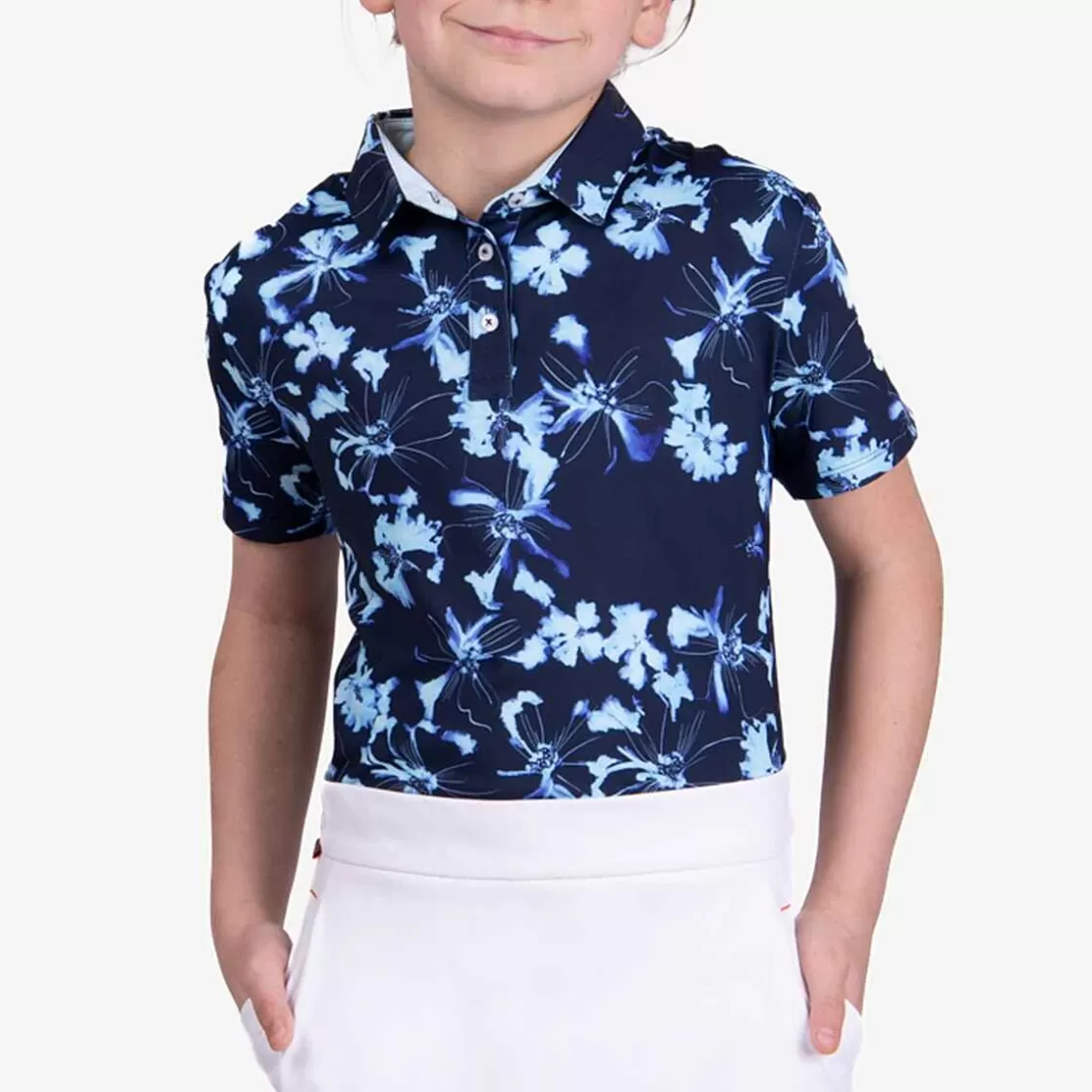 KJUS Girls' Printed Polo S/S Icy Blue/Atlanta Blue Flash Sale