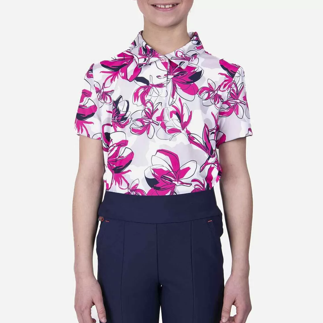 KJUS Girls' Printed Polo S/S Magenta/Alloy Hot