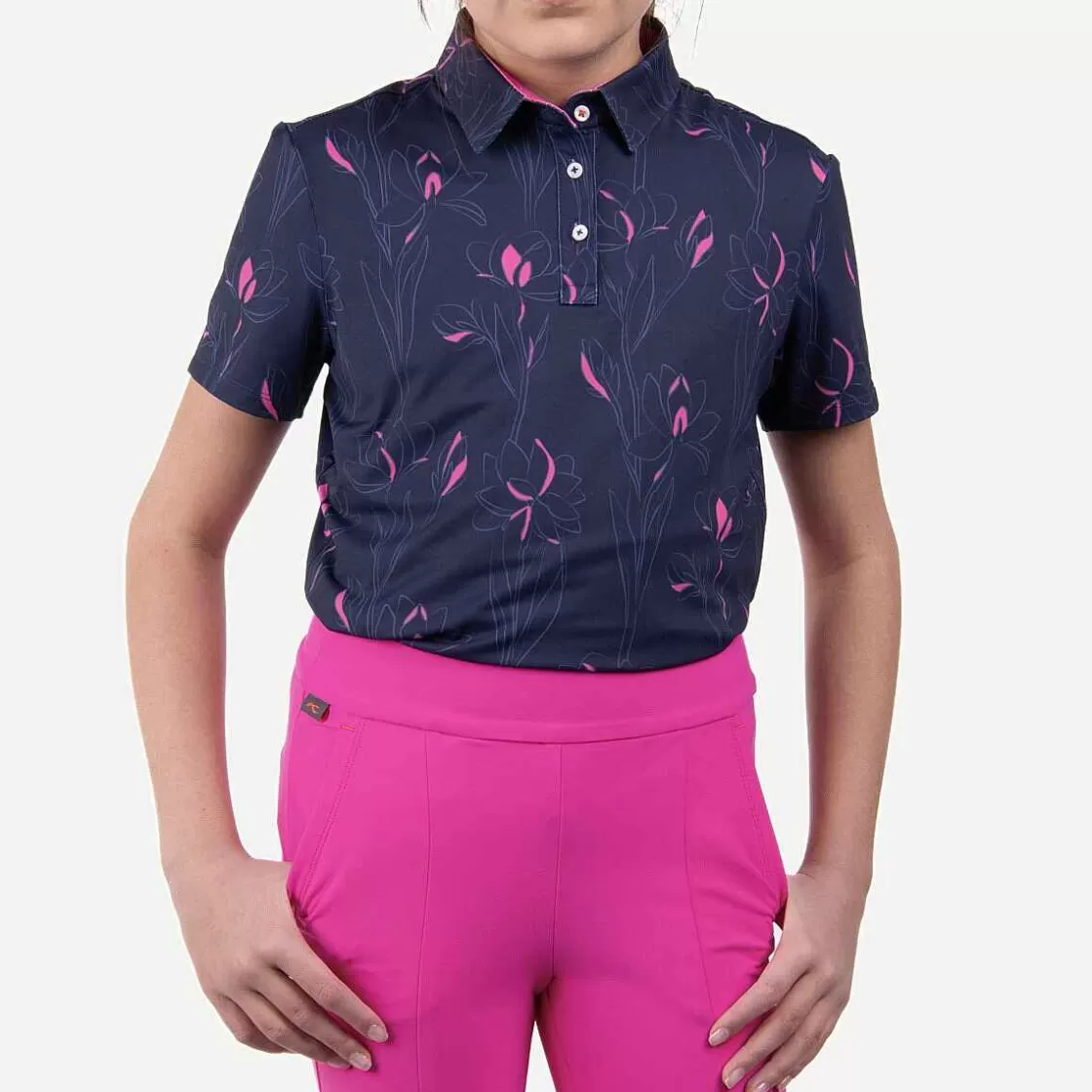 KJUS Girls' Printed Polo S/S Atlanta Blue/Magenta Clearance