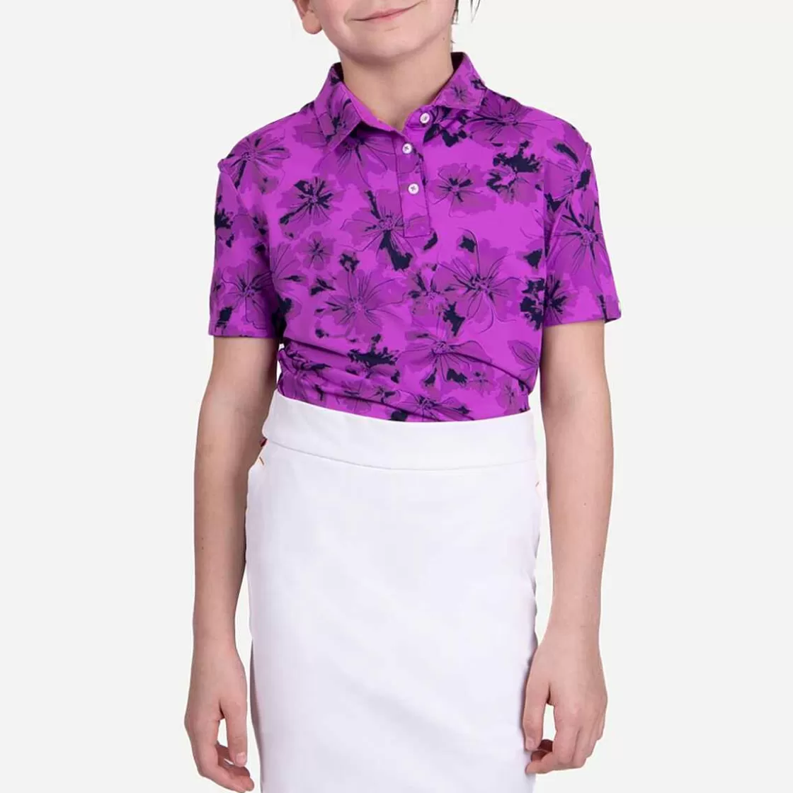 KJUS Girls' Printed Polo S/S Foxglove/Atlanta Blue Fashion