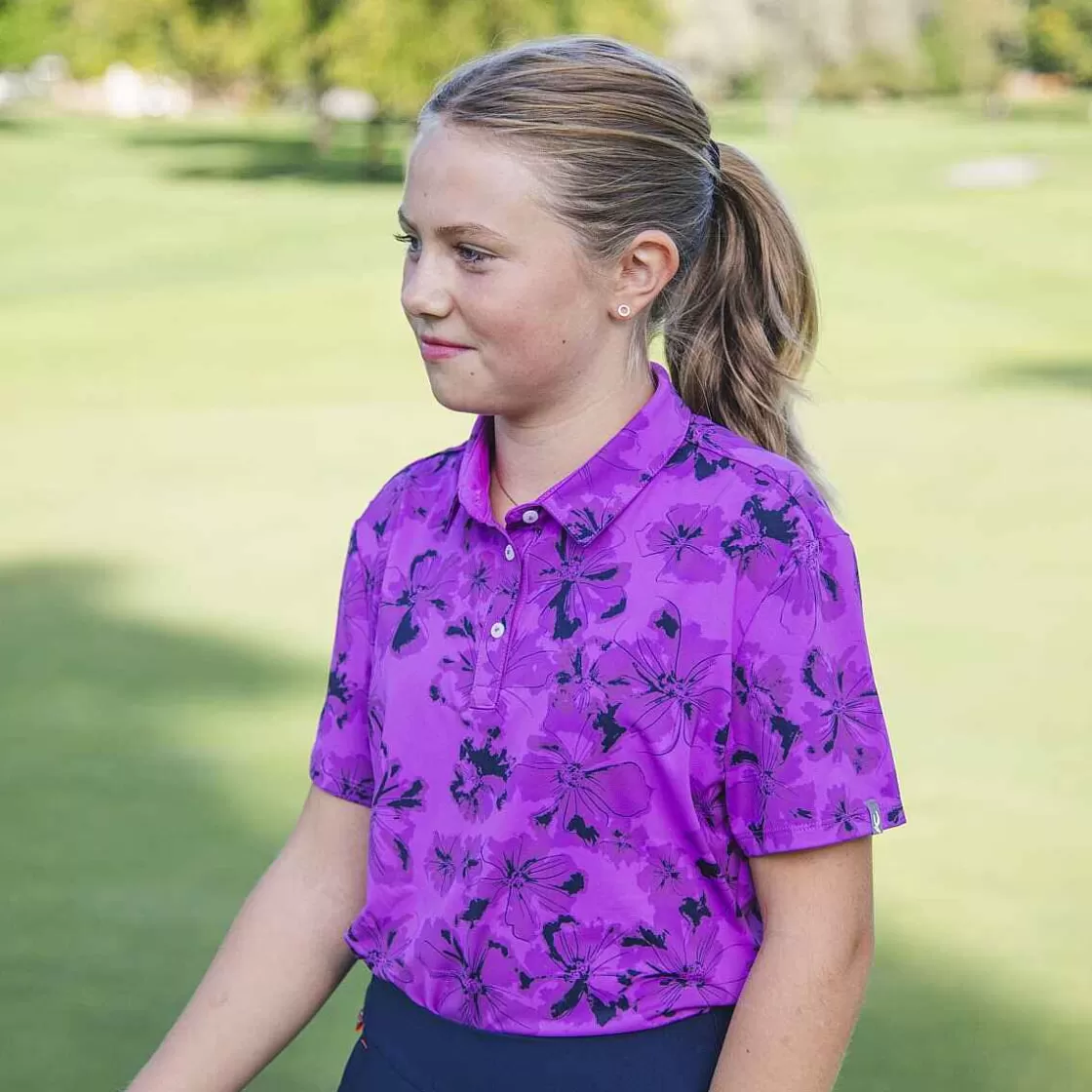 KJUS Girls' Printed Polo S/S Foxglove/Atlanta Blue Sale