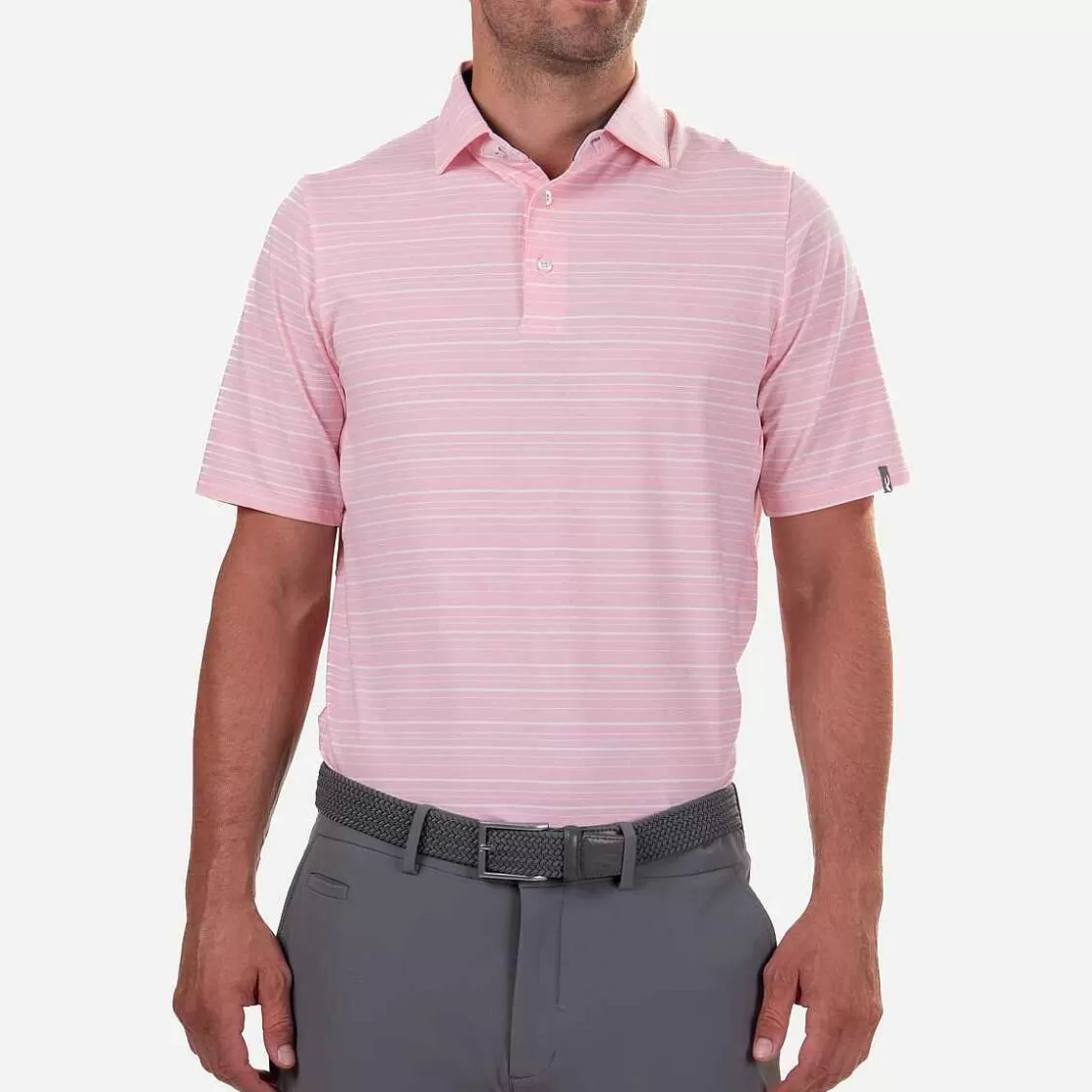 KJUS Men'S Soren Melange Stripe Polo S/S Pink Salt/White Outlet