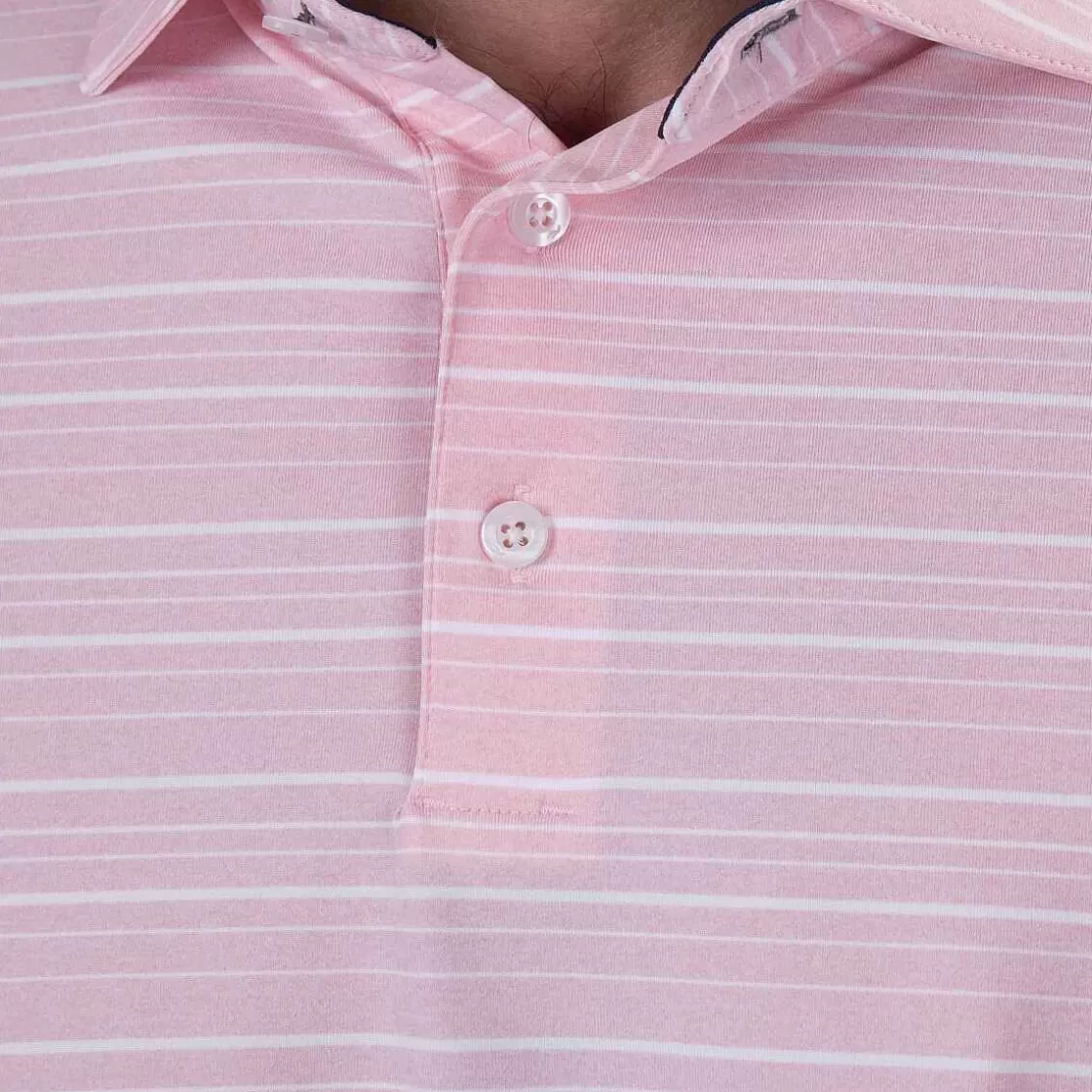 KJUS Men'S Soren Melange Stripe Polo S/S Pink Salt/White Outlet