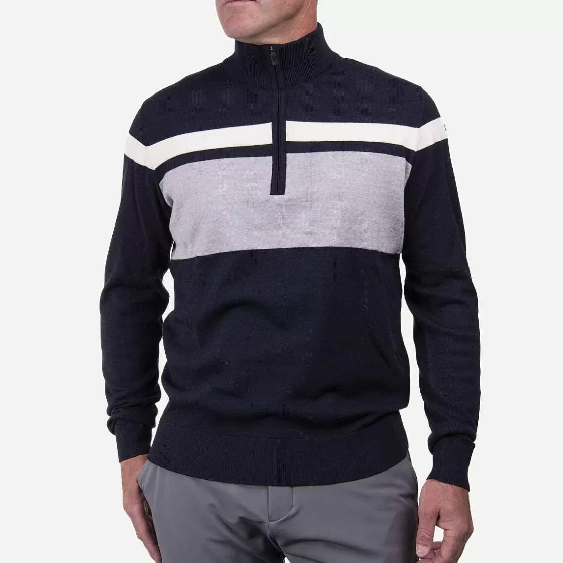 KJUS Men'S Stripe Sweater Half-Zip Deep Space Best