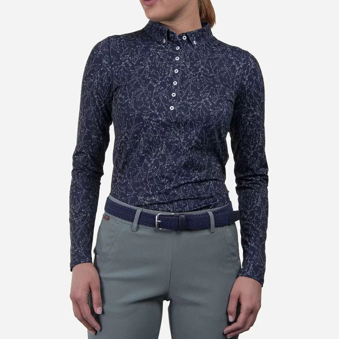 KJUS Women'S Dana Printed Polo L/S Atlanta Blue/Patina Discount