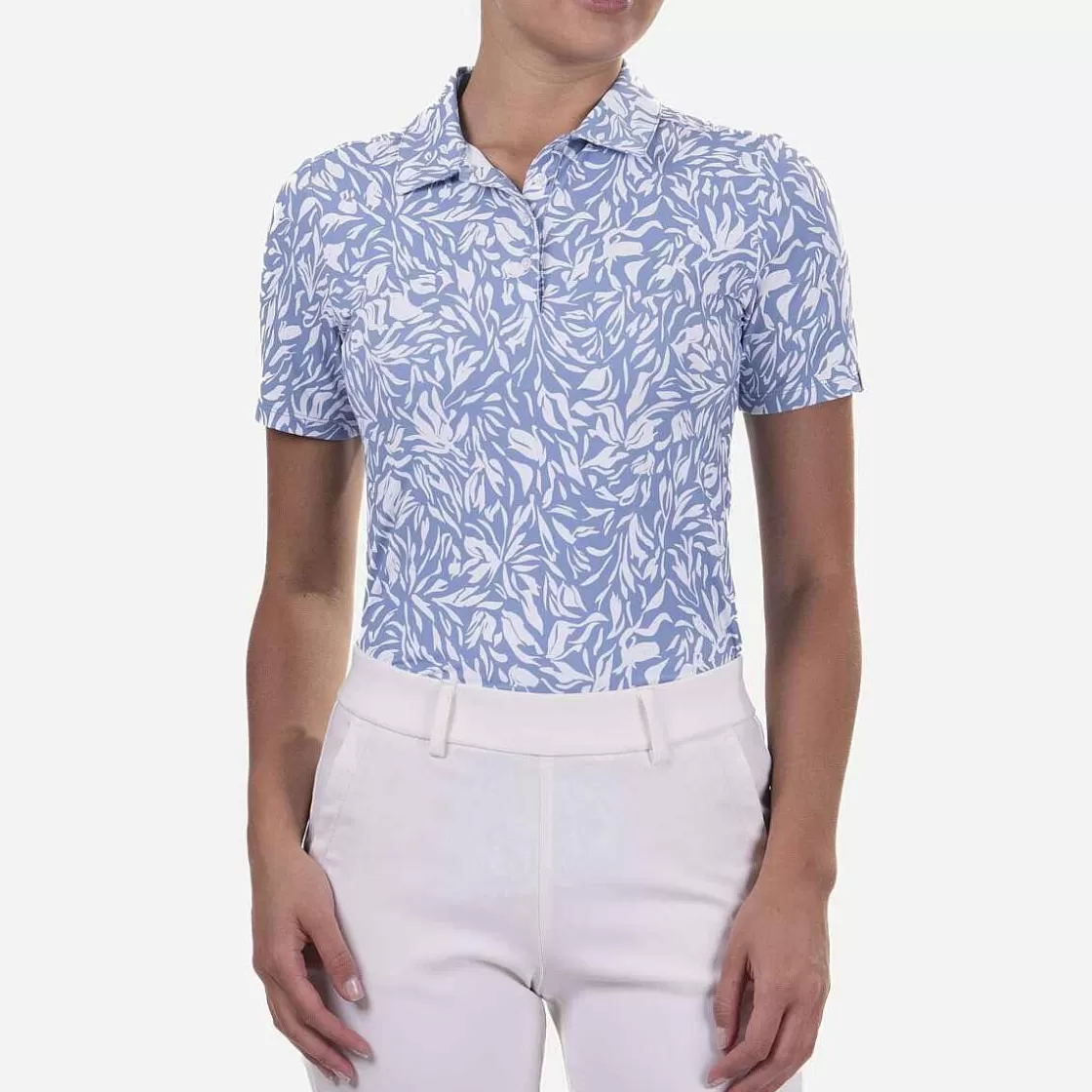 KJUS Women'S Enya Printed Polo S/S Calm Blue/White Flash Sale